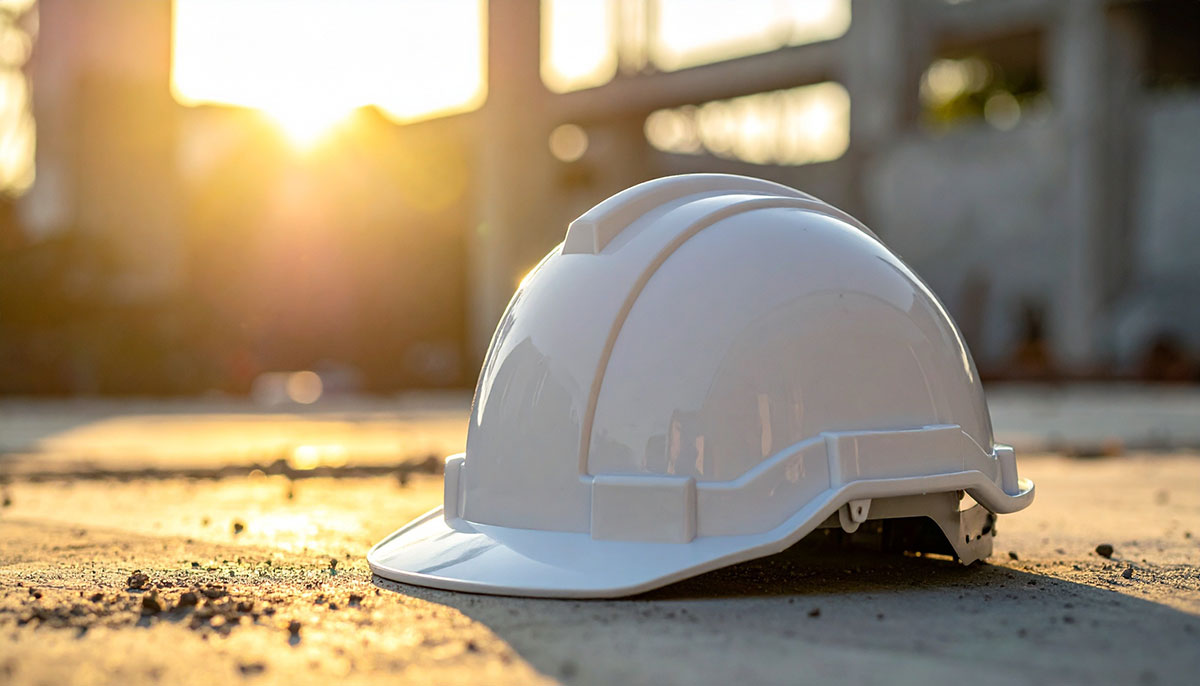construction hard hat on dirt surface